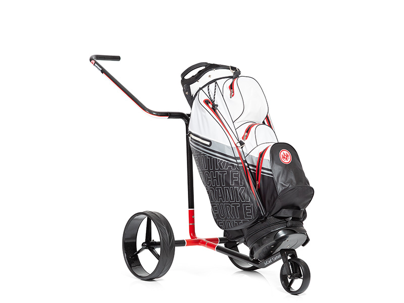 JuCad Carbon Caddy 3-rädrig, Design EINTRACHT FRANKFURT, schwarze Felgen