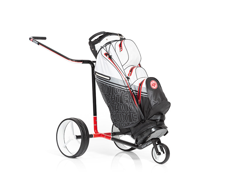 JuCad Carbon Caddy 3-rädrig, Design EINTRACHT FRANKFURT, weiße Felgen