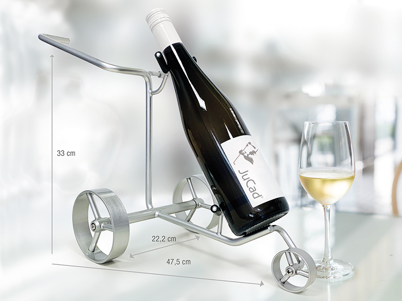 Minicaddy_aufTisch_Shop JuCad miniature trolley – wine bottle holder
