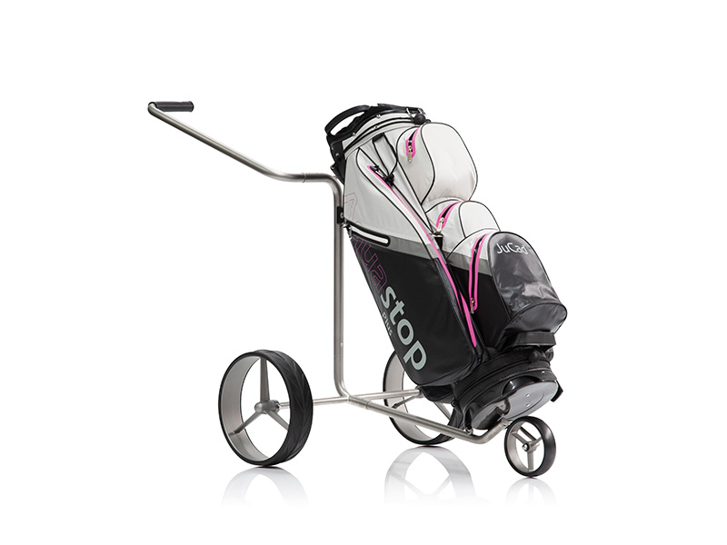 JuCad Titan manual trolley, 3-wheel version with example JuCad bag Aquastop Plus black-white-pink  (Not included in delivery.)