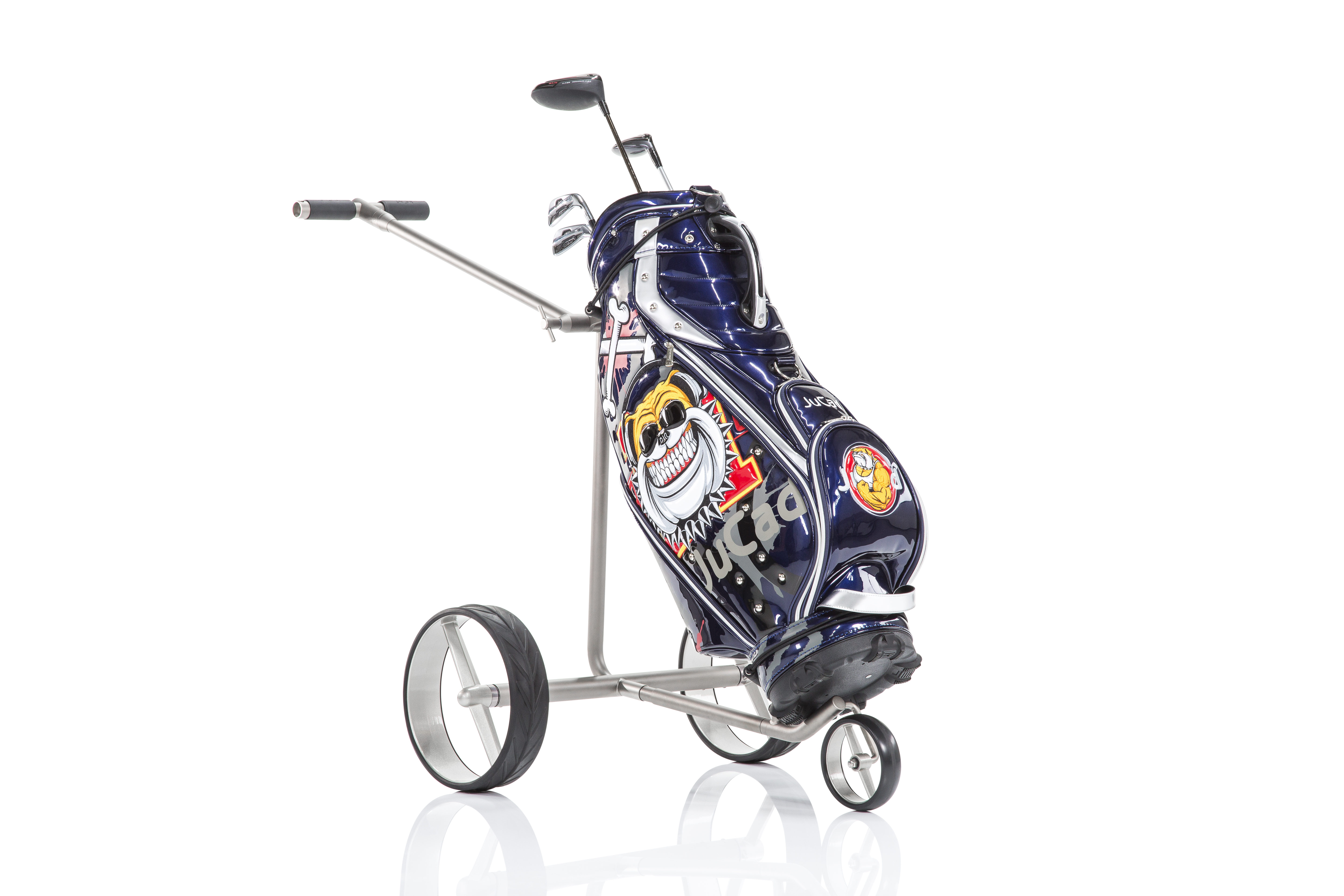 Chariot JuCad Ghost Titan 2.0 avec sac Luxury bleu. Sac de golf n'est pas incluse et doit être commandé séparément. 