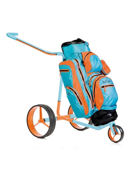 Chariot JuCad GT 2.0 avec sac Aquastop bleu-orange, design GT. Sac de golf n'est pas incluse et doit être commandé séparément. 