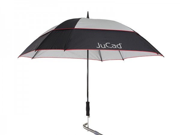 JuCad Teleskopschirm Windproof mit Stift schwarz-silber-rot