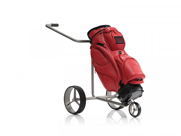JuStar Silver manual, 3-wheel version with sample JuCad bag Style red (Golf bag and accessories are not included in the scope of delivery and has to be ordered separatly.)